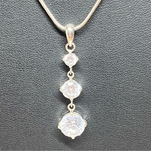ICING CZ Cubic Zirconia Tri Drop Crystal Pendant Necklace Silver 16-19"